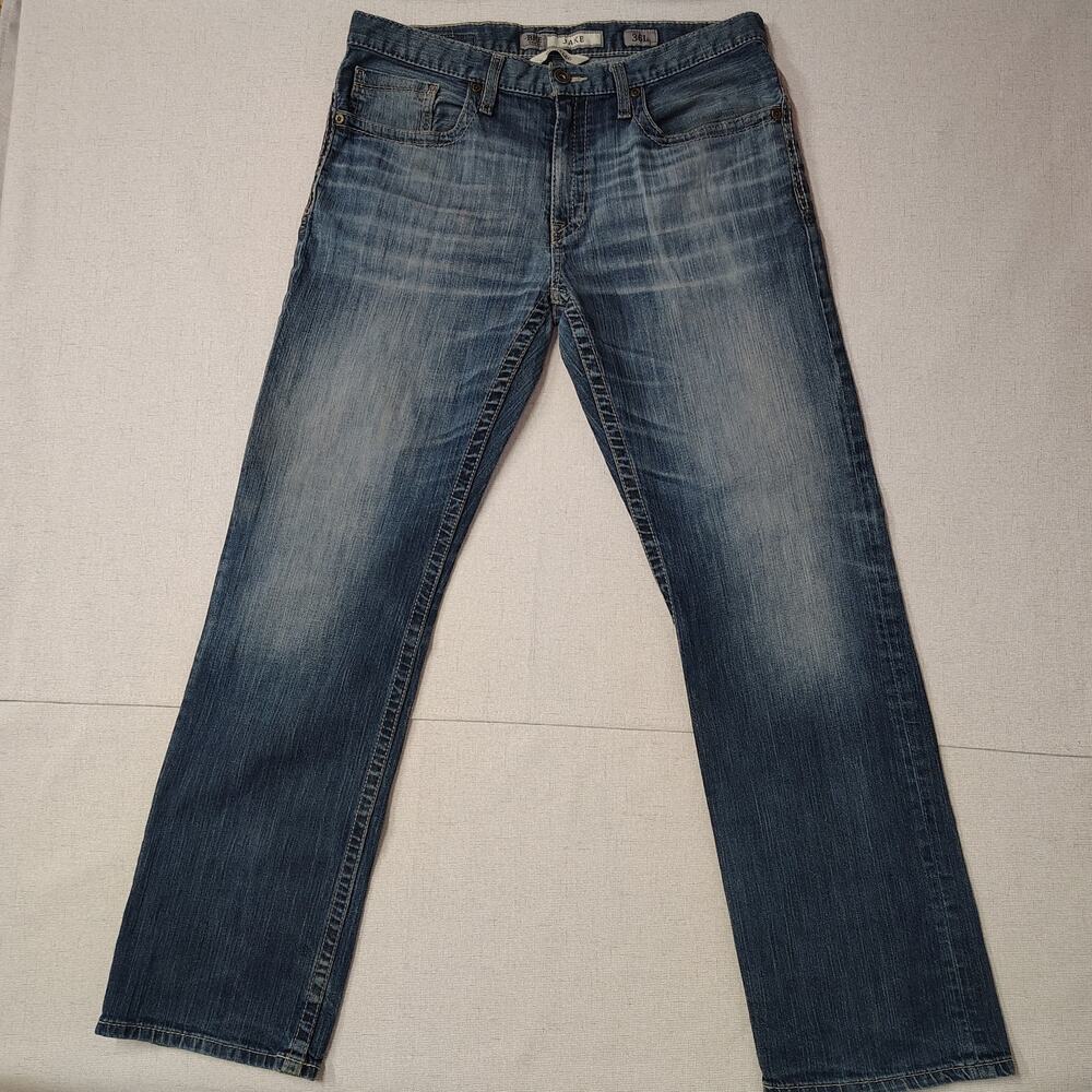 BKE Jake Mens Jeans 36L Bootcut Medium Wash Distressed Faded Denim